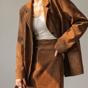 Commense Vintage Style Faux Suede Blazer, Size S, Camel Brown